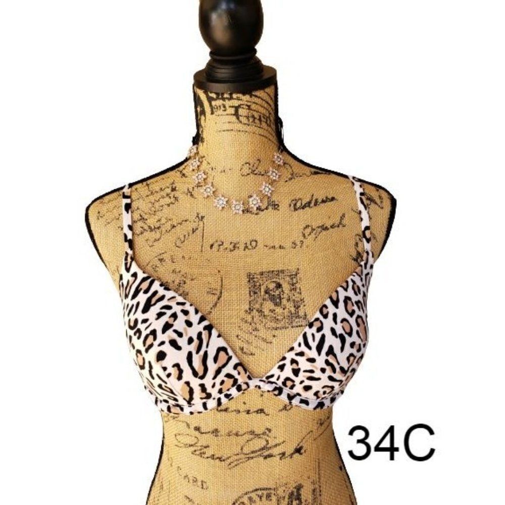 Women's Bikini Animal Print Underlined Molded Cup Swimwear Swim Top 34C NWOT